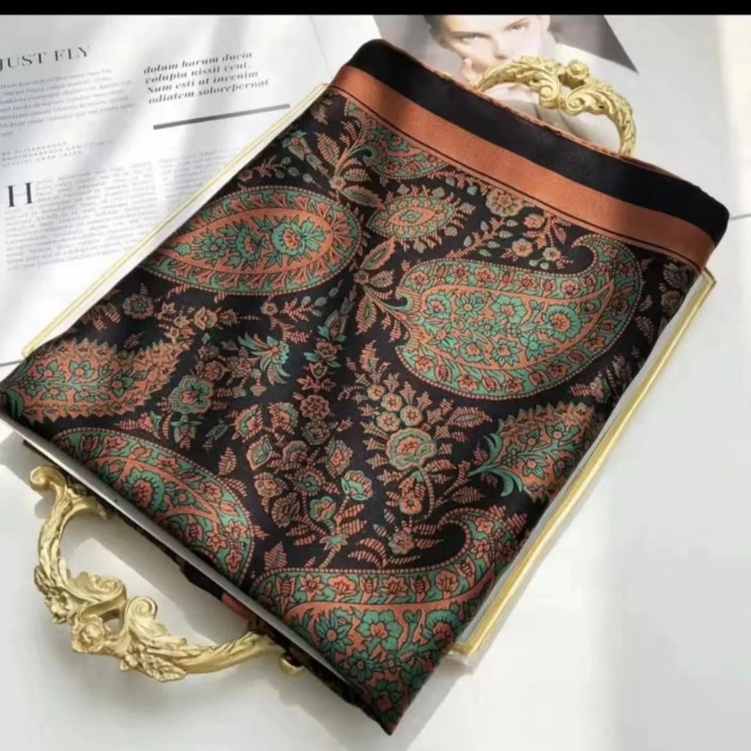 【056】黑金腰果110*110   丽景段方巾百搭丝巾围巾印花披肩时尚