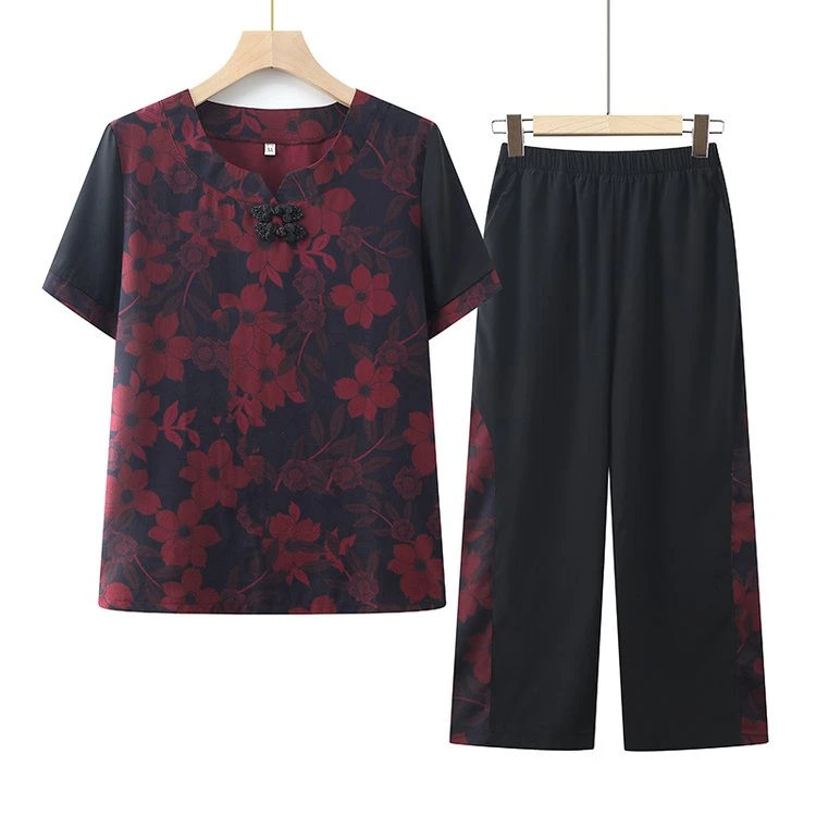 4020中老年女装现货女装新中式国风休闲奶奶夏季套装时尚百搭