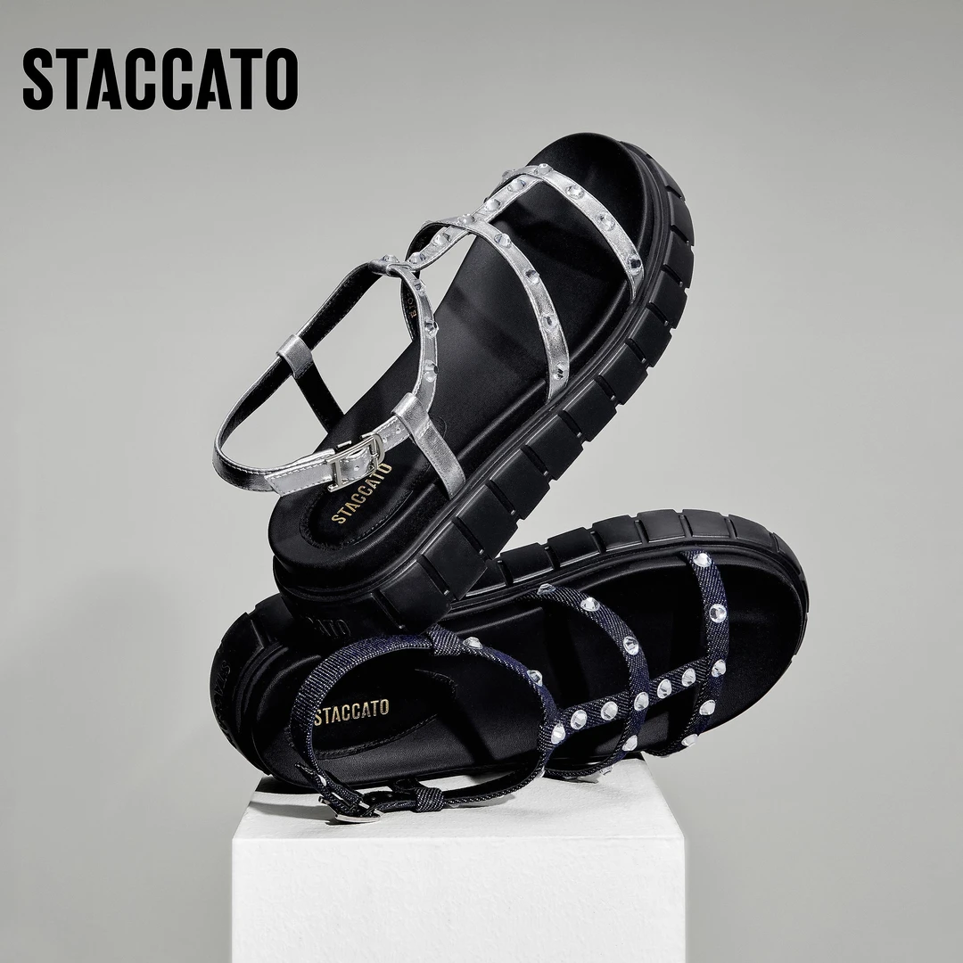 思加图夏罗马繁星沙滩凉鞋复古休闲厚底凉鞋女EJO22BL4