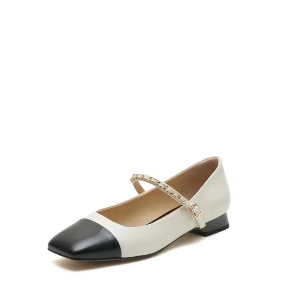 思加图法式优雅拼接小香风玛丽珍女鞋方头低跟单鞋C2391CQ2