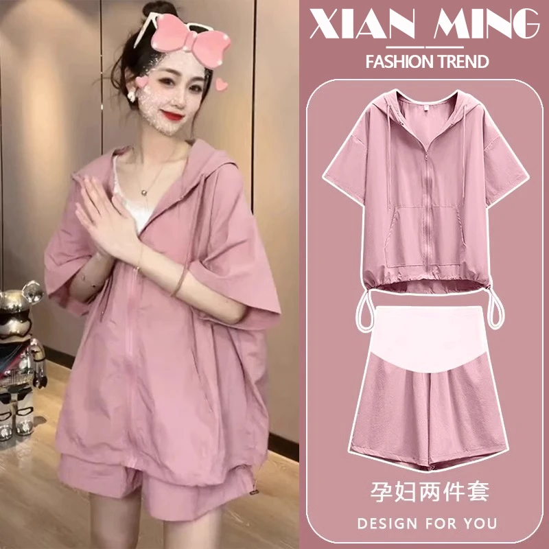 孕妇夏装套装时尚洋气时髦薄款休闲运动2025新款短袖短裤两件套夏