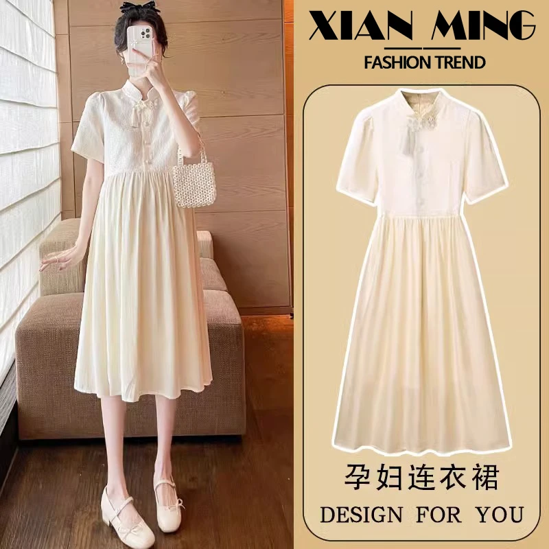 孕妇连衣裙夏季2025新款大码宽松新中式国风改良旗袍女夏款中长款