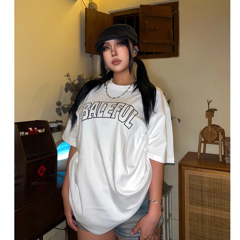 BALEFUL重磅260G短袖宽松纯棉T恤男女情侣款青春百搭印花个性美式