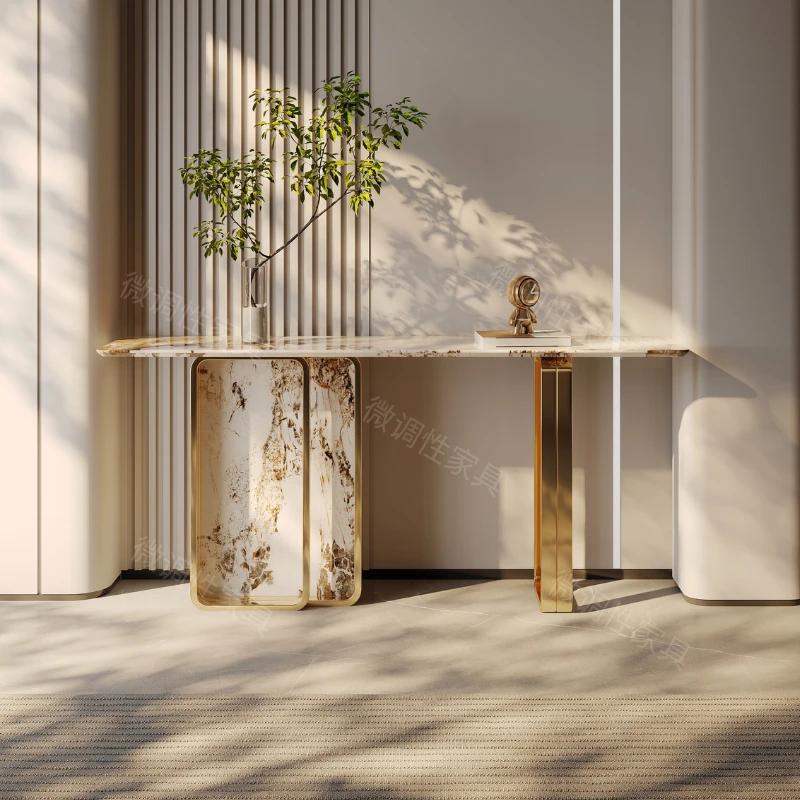 意式轻奢玄关CC设计师款客厅岩板玄关柜简约现代天然大理石玄关台