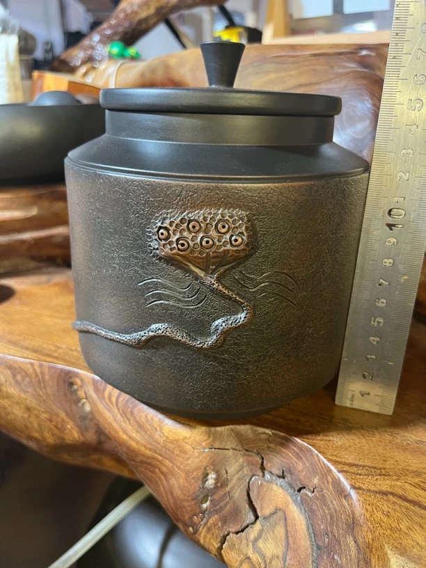 云南建水紫陶纯手工制作精神皮革纹散茶400克醒茶罐茶壶茶具