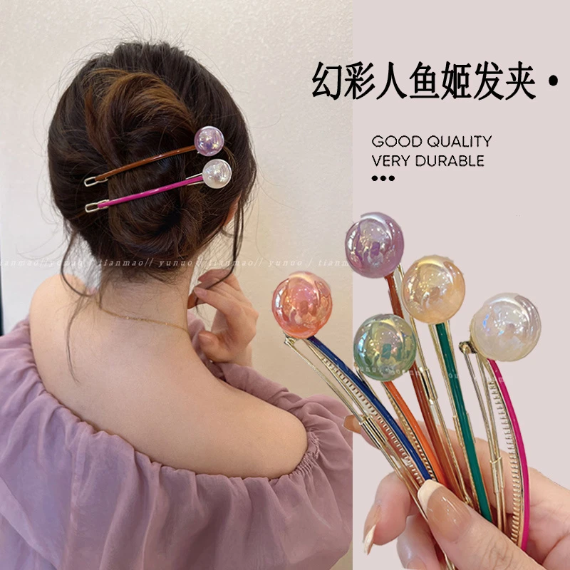 敲甜的可爱棒棒糖发夹女后脑勺高级感盘发圆球一字夹横夹新款头饰