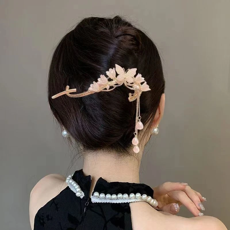 高级感铃兰花发夹女后脑勺盘发抓夹网红气质一字夹青蛙扣发卡头饰