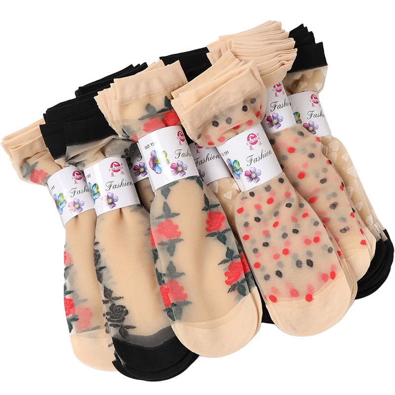 夏季春夏防勾丝春秋网红女士夏天超薄款透气水晶袜短袜子黑肉色