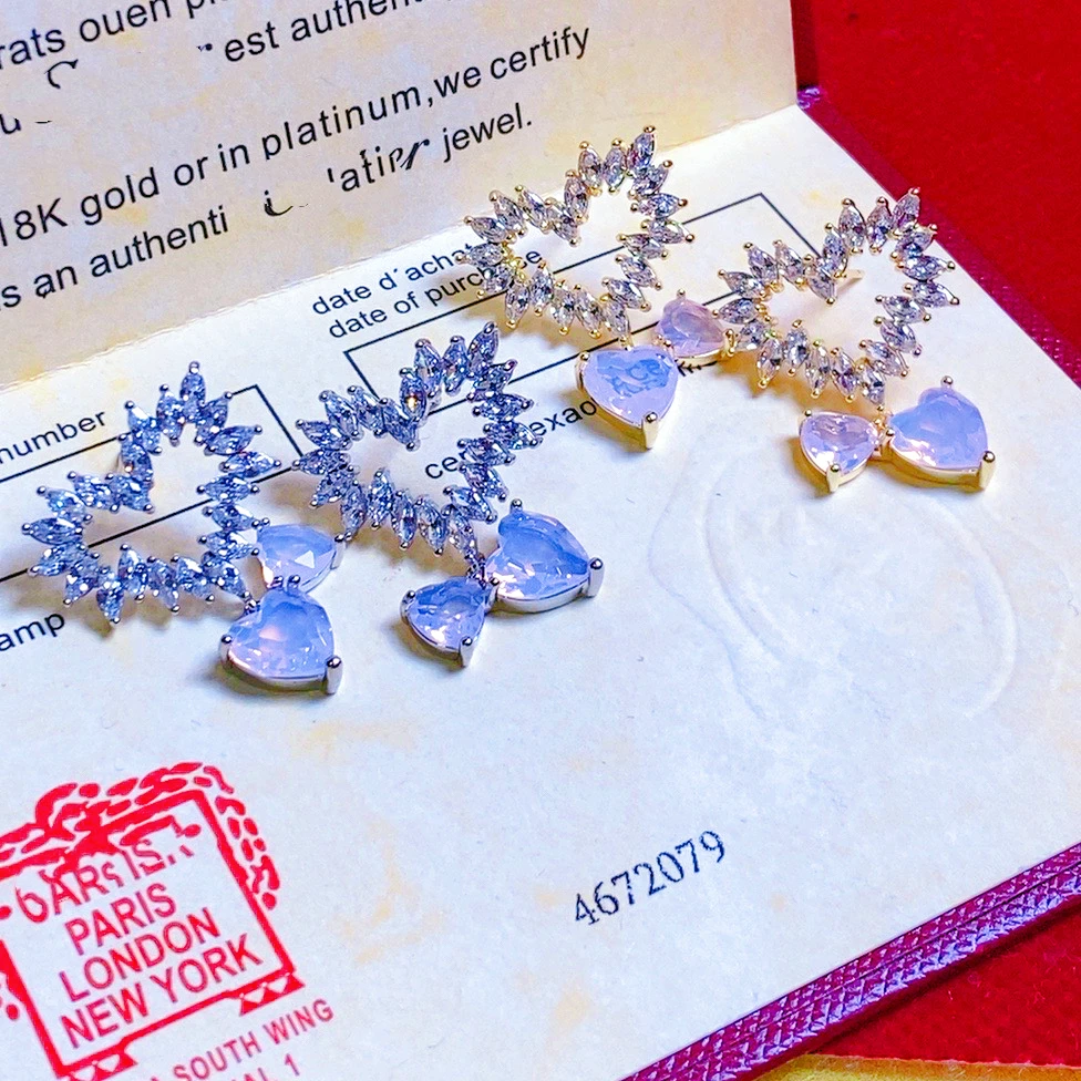 铜合金合成锆石耳饰 小众设计师爱心蝴蝶结水滴耳钉1515耳环时尚