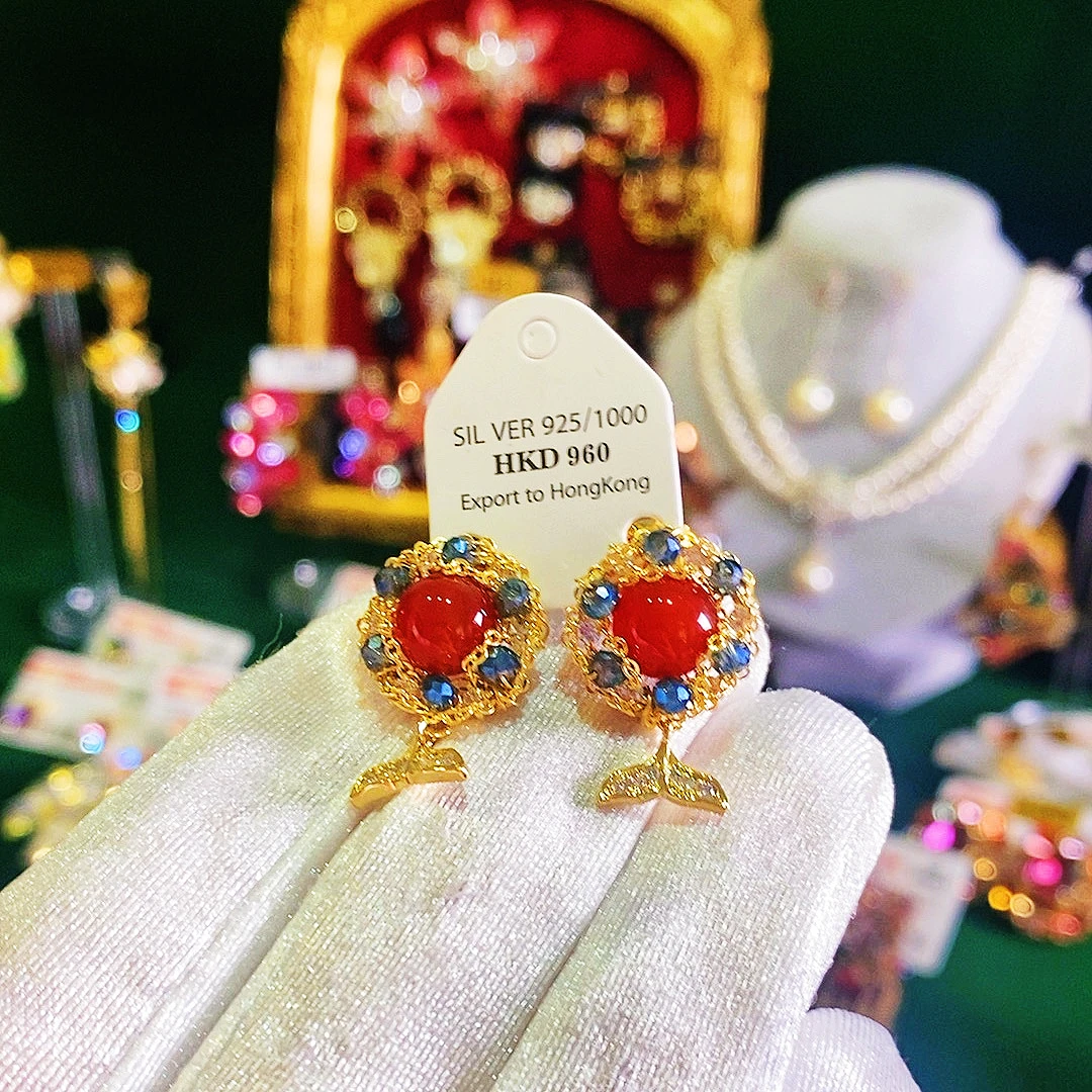 铜合金合成锆石耳饰 【MINI】系列触感冰凉红色珠珠耳钉691气质