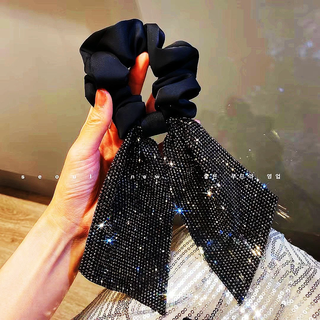 进口亮晶晶发圈蝴蝶结减龄发饰发绳优雅百搭简约头饰时尚气质闪钻