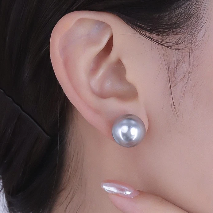 铜合金合成锆石耳饰 气质百搭珠珠经典优雅耳钉时尚法式法式银色A