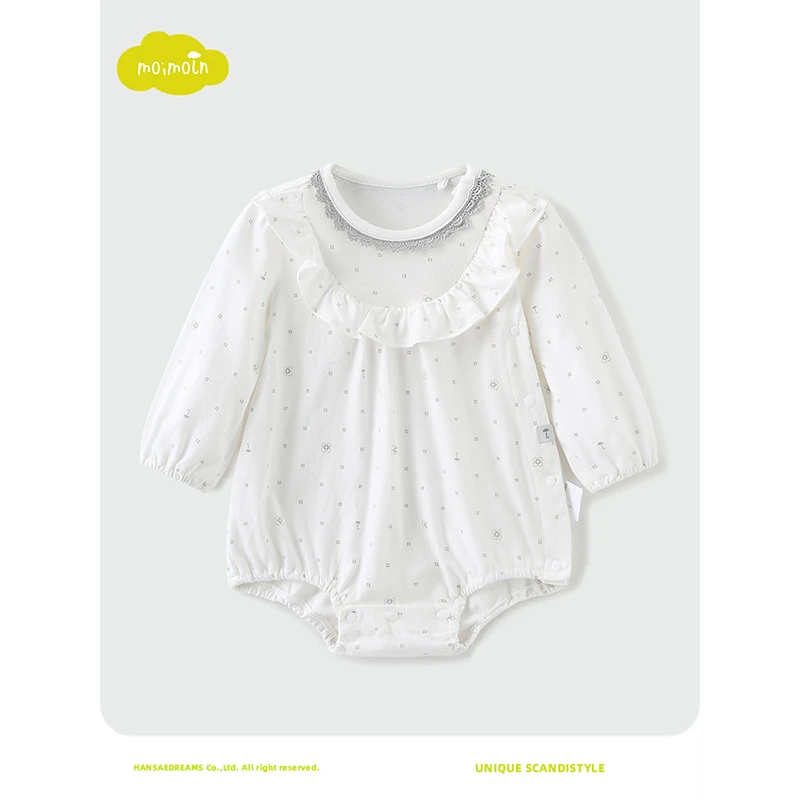 moimoln小云朵童装 春秋季女婴爬服品质柔软透气新生儿长袖包屁衣