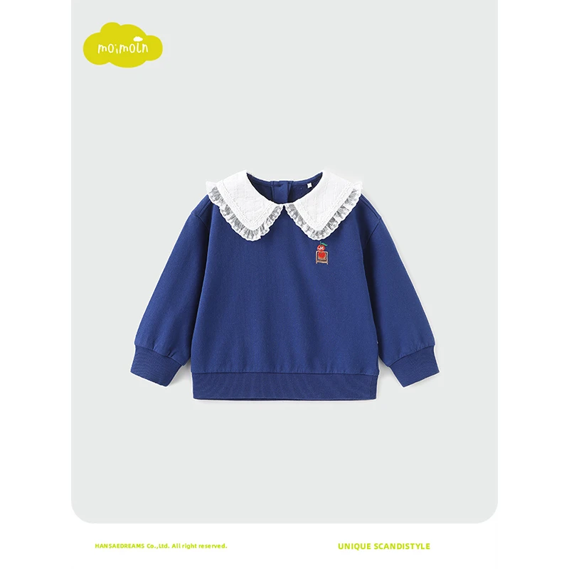 moimoln小云朵童装秋季 女宝女童翻领高品质韩版时尚童装宽松卫衣