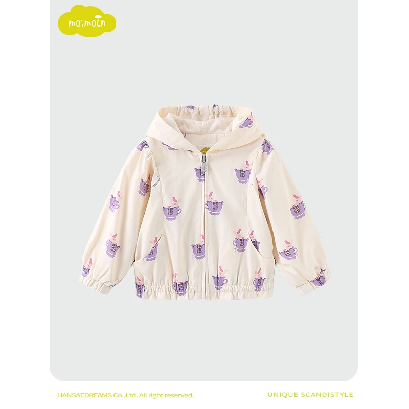 moimoln小云朵童装 秋款女童兔子韩版风时尚印花外套时尚连帽外套