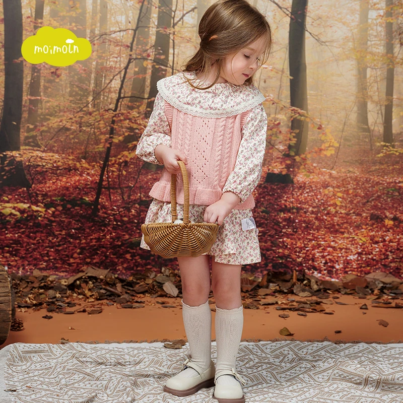 moimoln小云朵童装 春秋季女宝时尚透气针织上衣女童无袖休闲毛衣