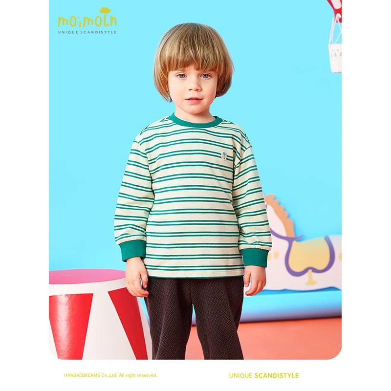 moimoln小云朵童装秋季男童女童圆领小宝透气休闲T恤童装宽松卫衣