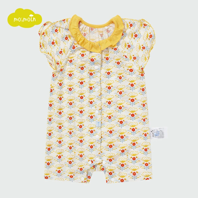 moimoln小云朵童装 夏款女童女宝爬服透气柔软款婴儿包屁衣连体衣