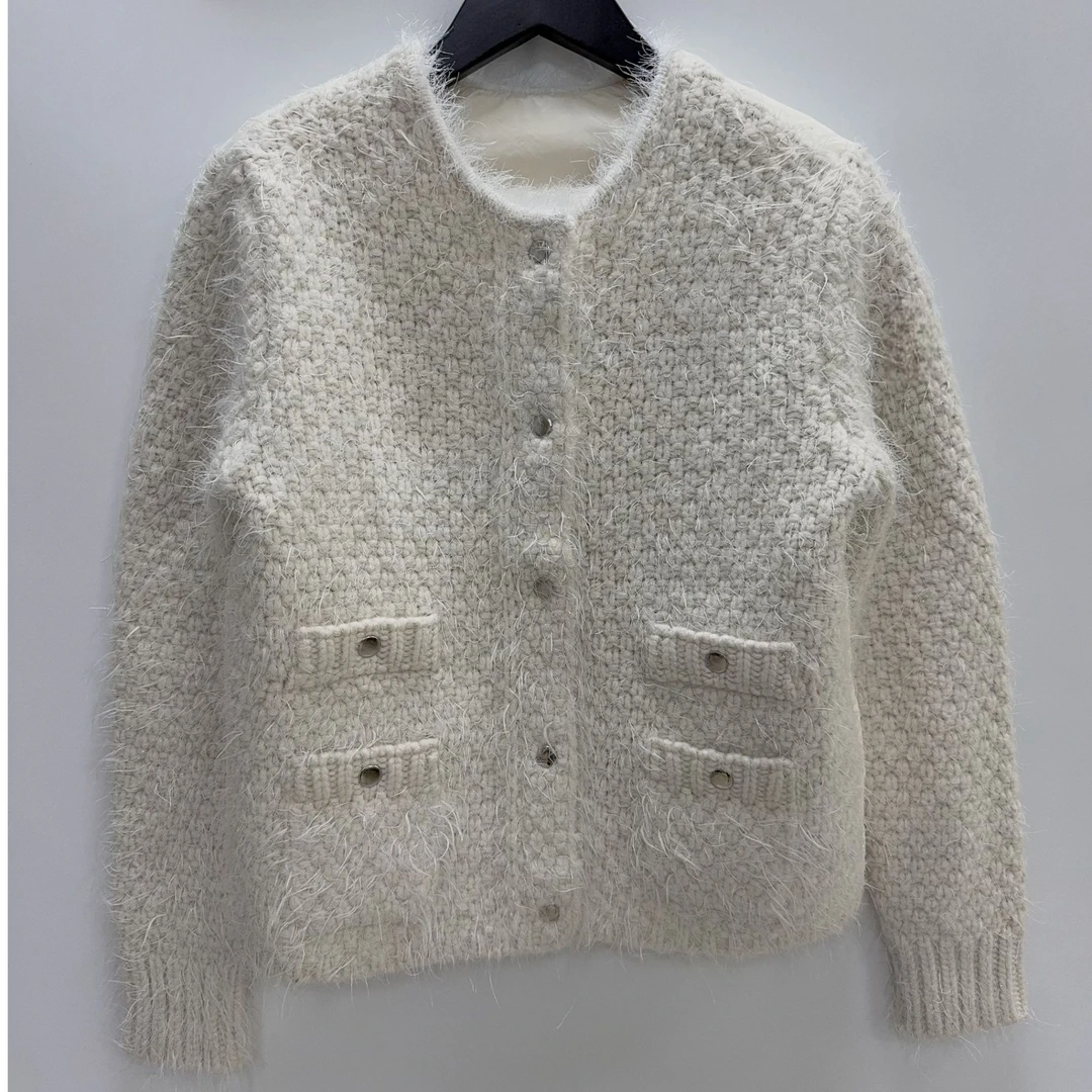 24秋冬新款羊毛短貂金银线拼接防寒羽绒小香风外套