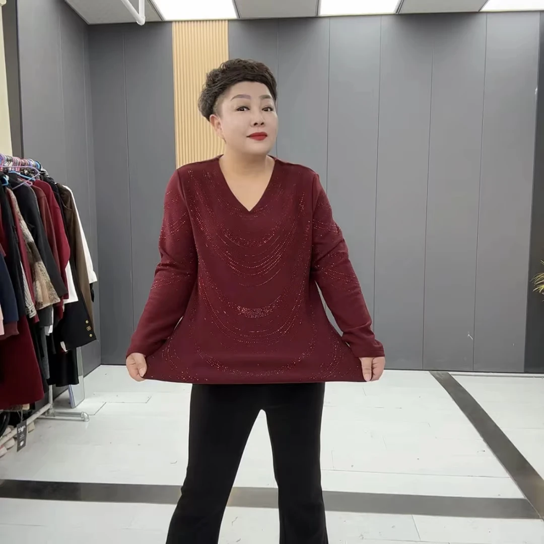 2857-GL秋冬新款洋气V领钻版长袖大码上衣