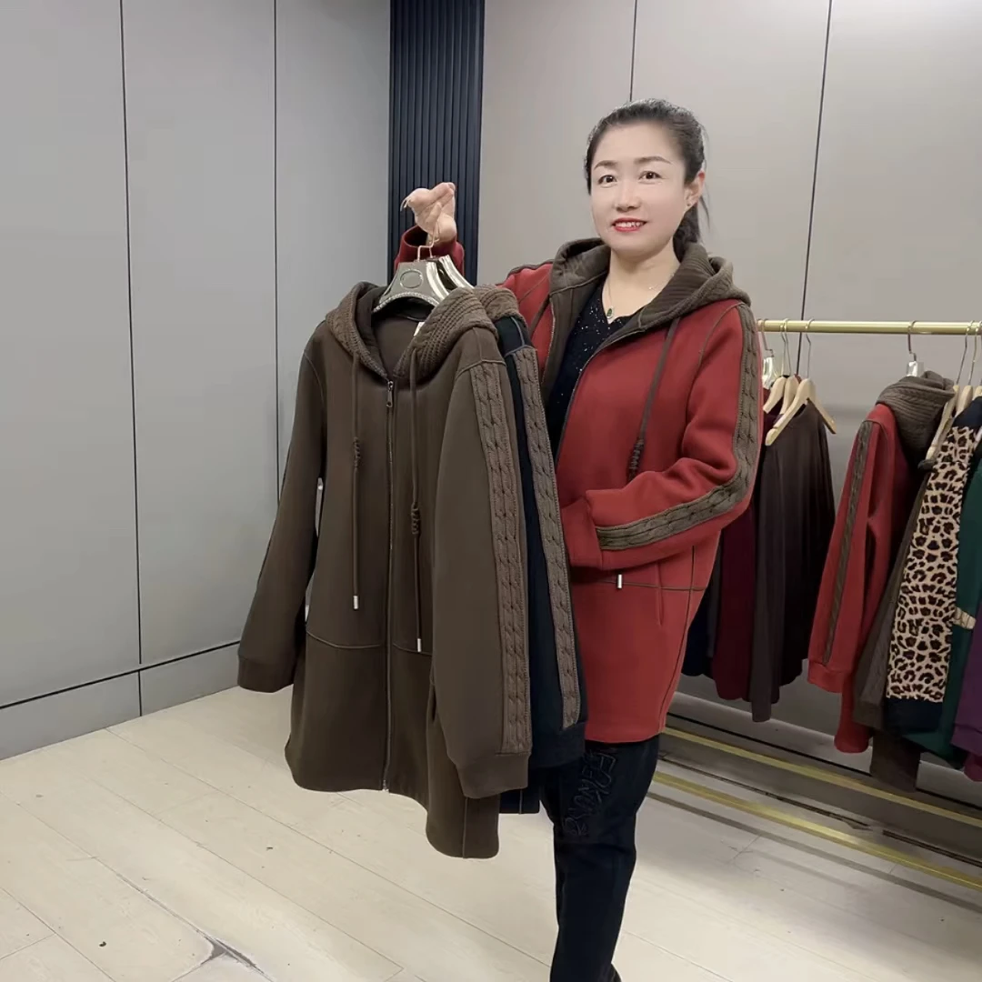 88122秋季新款时尚拼接连帽拉链大码外套