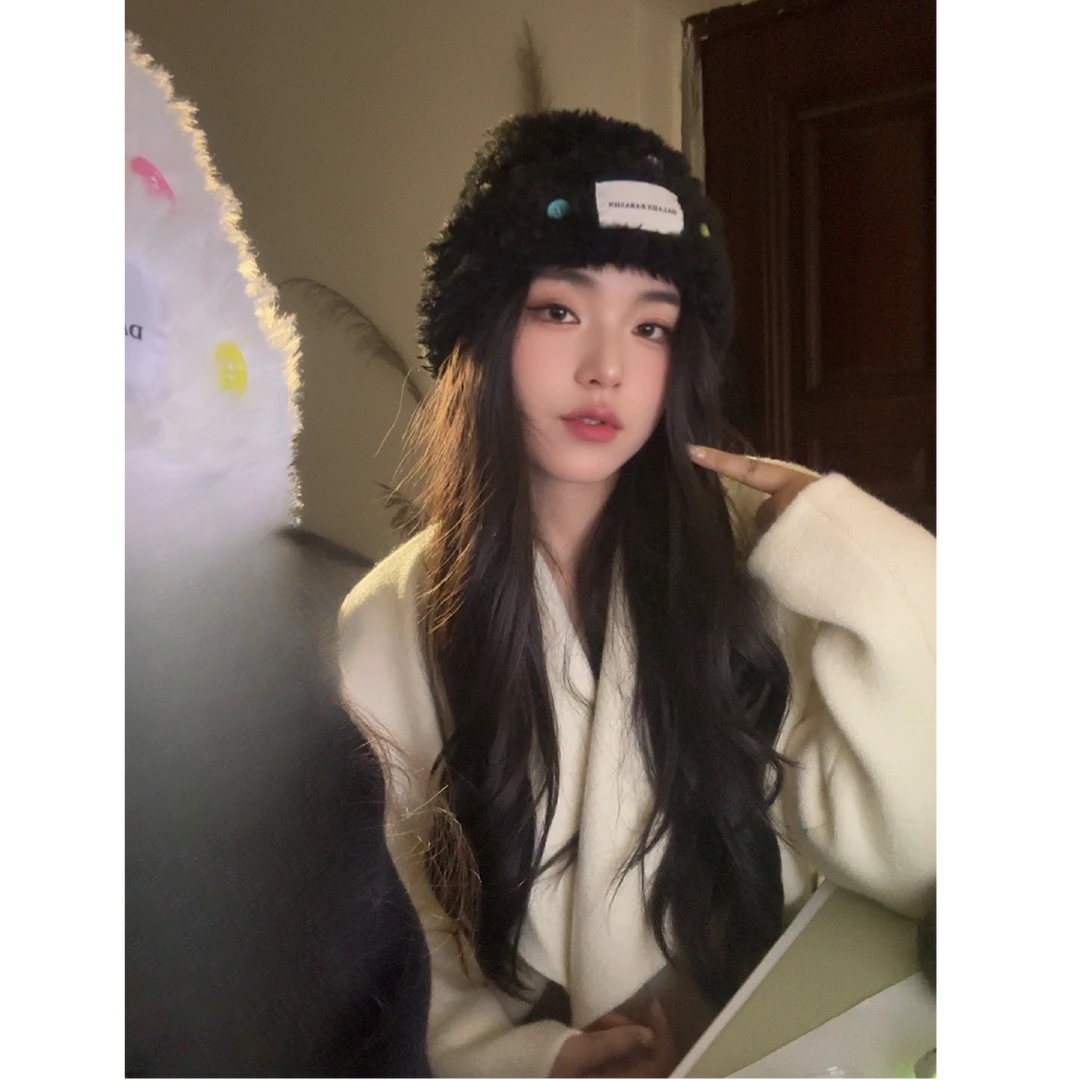亮眼彩毛绒帽子秋冬休闲百搭基础款显脸小韩版加厚保暖24年新款