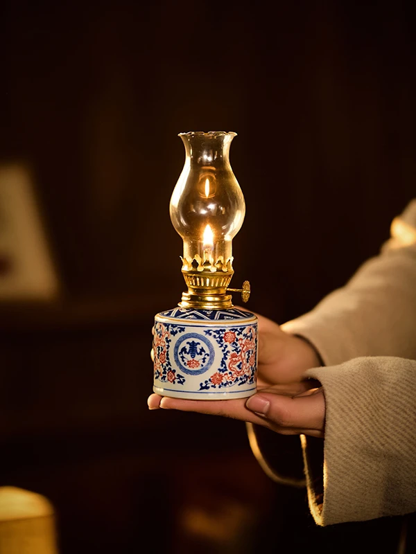 隐盧严选 五良大甫福寿安康手绘瓷青花釉里红油灯茶室书房氛围灯