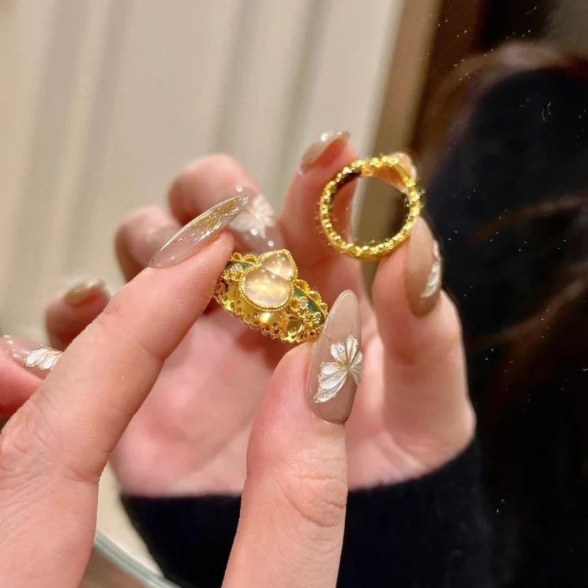 钛钢戒指 新中式国风珐琅葫芦戒指女时尚百搭简约复古开口指环女