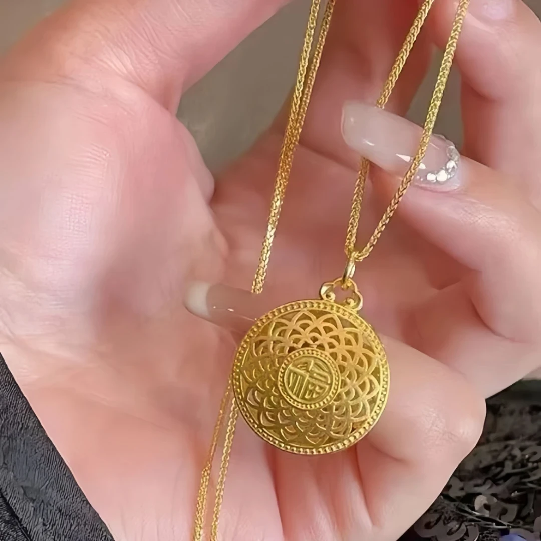 钛钢项链 双面八宝罗盘福牌吊坠锁骨链女士国潮百搭小众轻奢项链