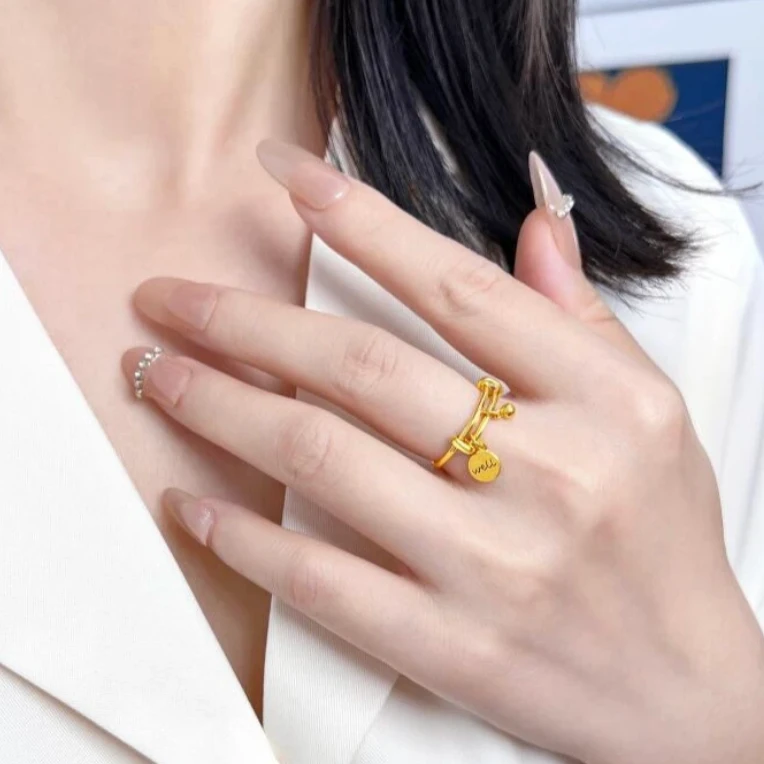 钛钢戒指 不掉色well吊牌戒指女时尚百搭气质简约精美可调节戒指