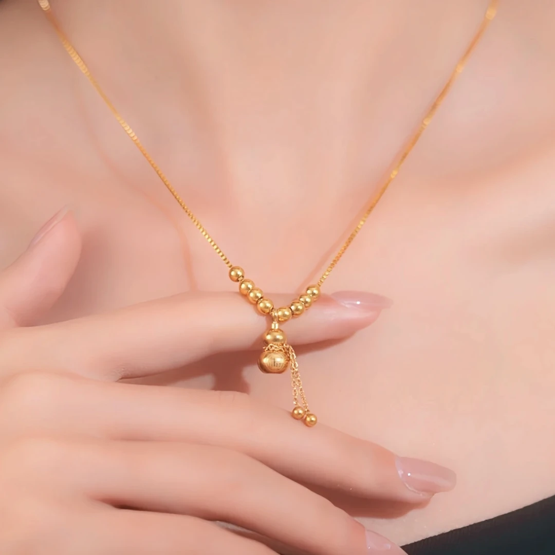 钛钢项链 金色流苏葫芦项链女不掉色网红小众福禄锁骨链气质吊坠