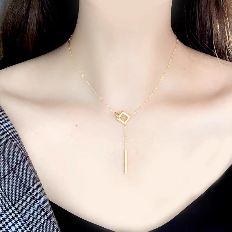 钛钢项链 时尚小众不掉色女款项链百搭轻奢女韩森系流苏骨链简约