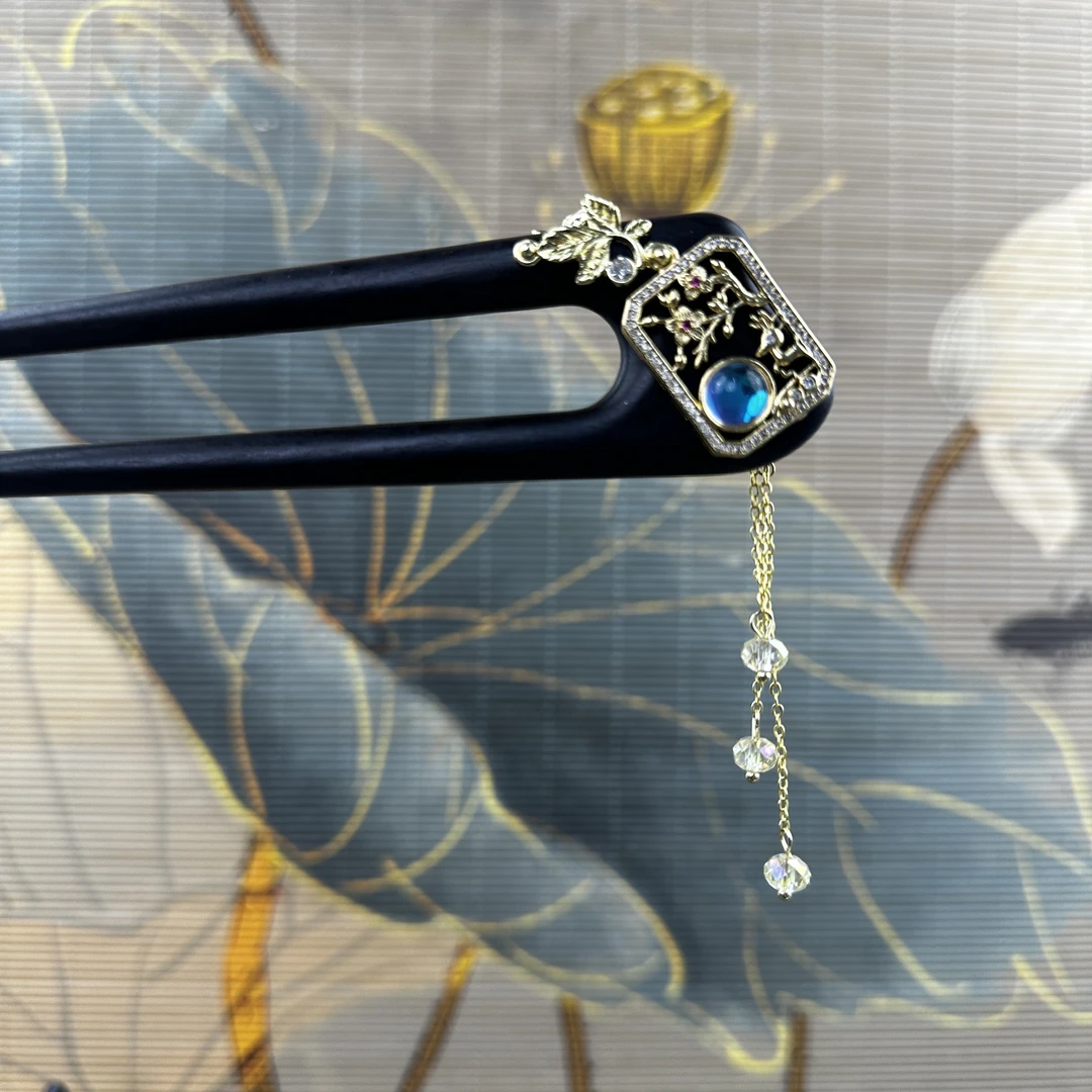 J58双钗气质手工白色头饰发饰中式纯手工国风簪子百搭时尚木发簪