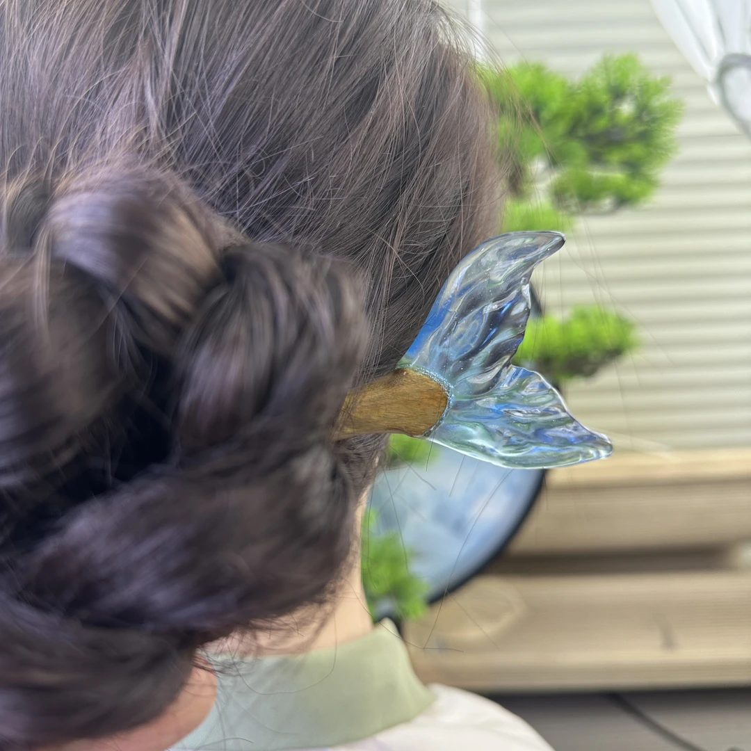 X706旗袍头饰发饰复古古风古典手工气质绿檀国风简约簪发手工发簪