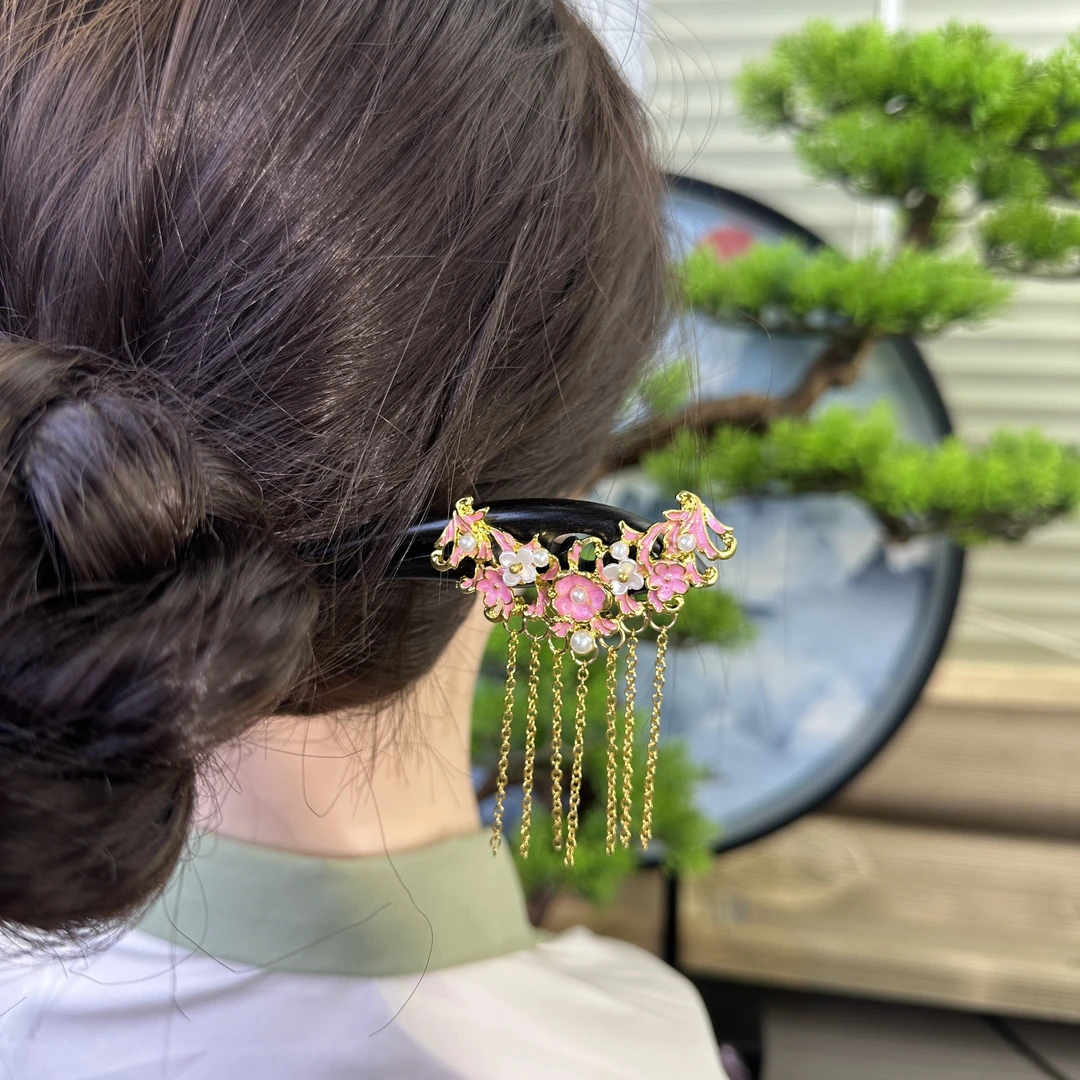 X449旗袍头饰发饰复古古风古典手工气质黑色国风简约簪发手工发簪