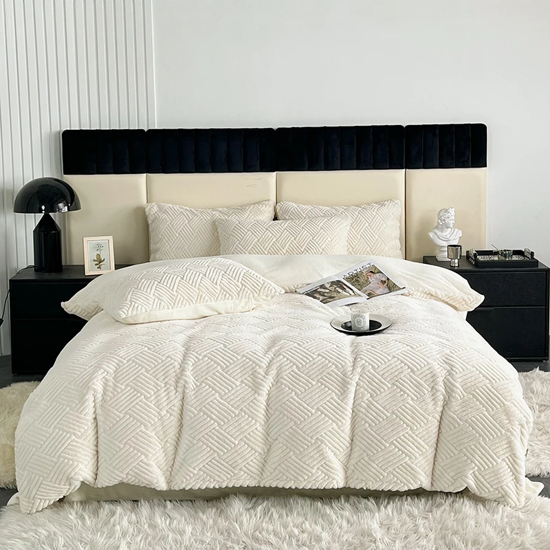 天空 兔毛绒+牛奶绒 暗合款四件套