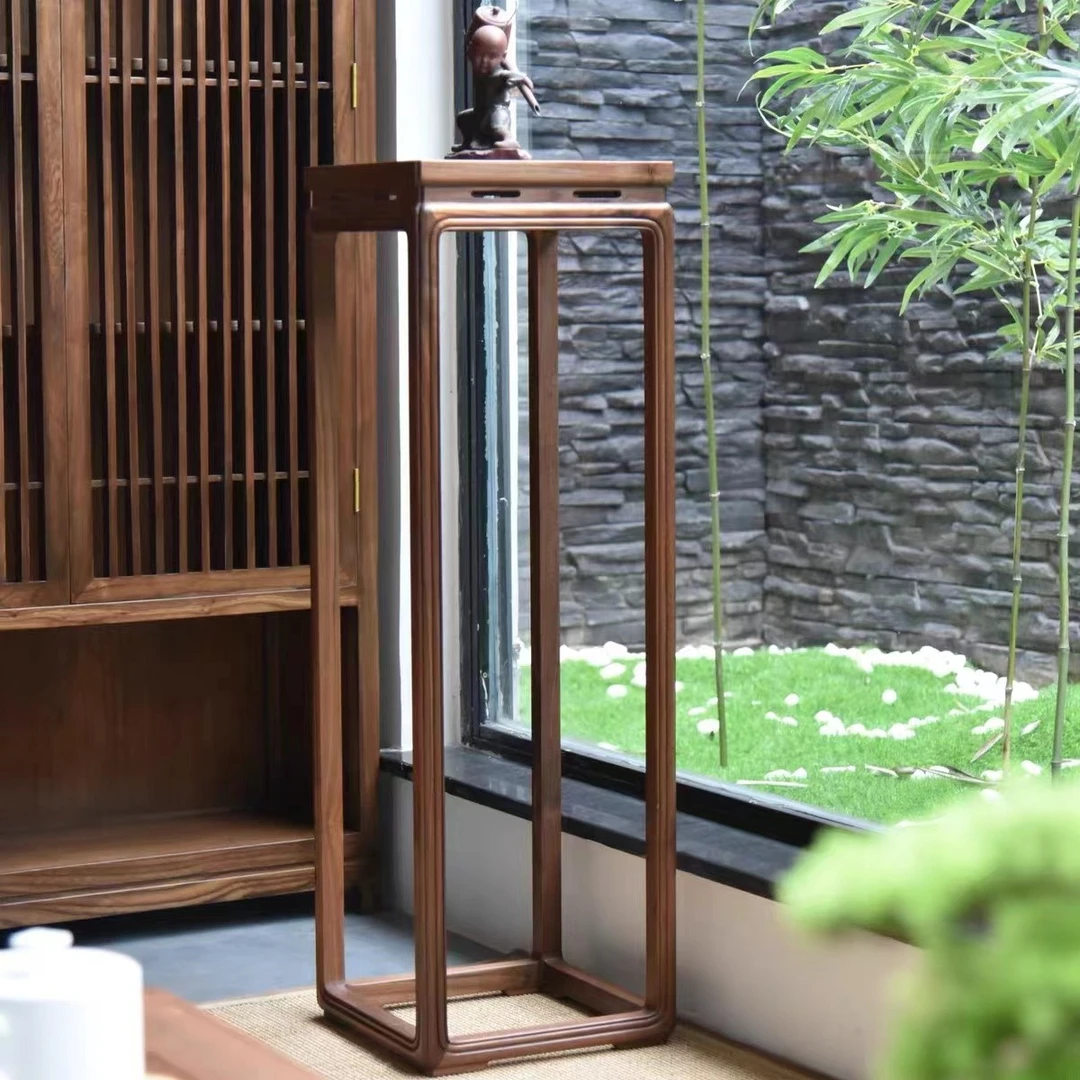 禅意新中式黑胡桃木花架客厅室内盆景置物架落地花几
