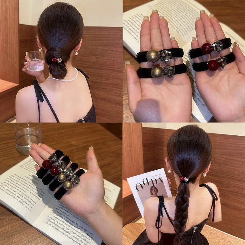 高级感珠珠闪钻发圈女2025新款网红气质丸子头扎头发绳高弹力头绳