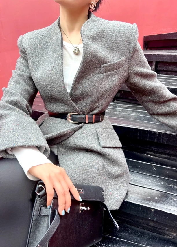 极简修身时尚气质大衣秋冬新款中长款羊毛呢子外套