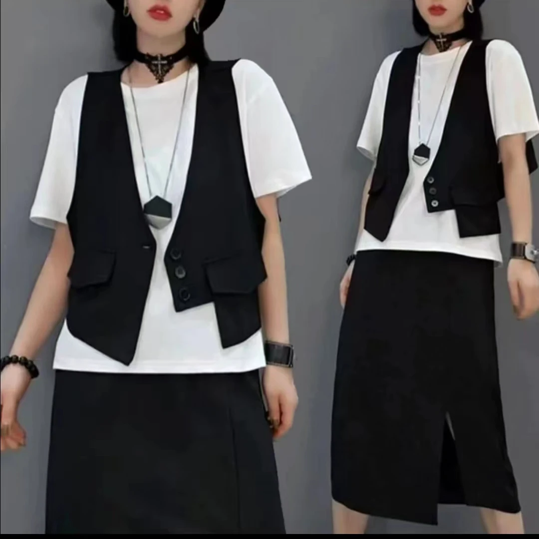 外搭无袖马甲女叠穿设计感小众西装背心不规则坎肩春夏季时尚外套