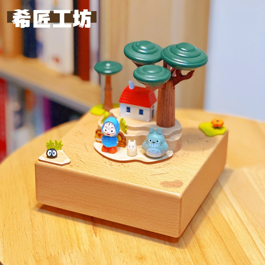 手工木质玩具音乐盒—龙猫家族磁吸大号14*14音乐盒