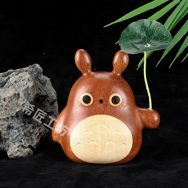 龙猫摆件送风车·绿叶·气球治愈礼物汽车桌面创意摆件木质工艺品