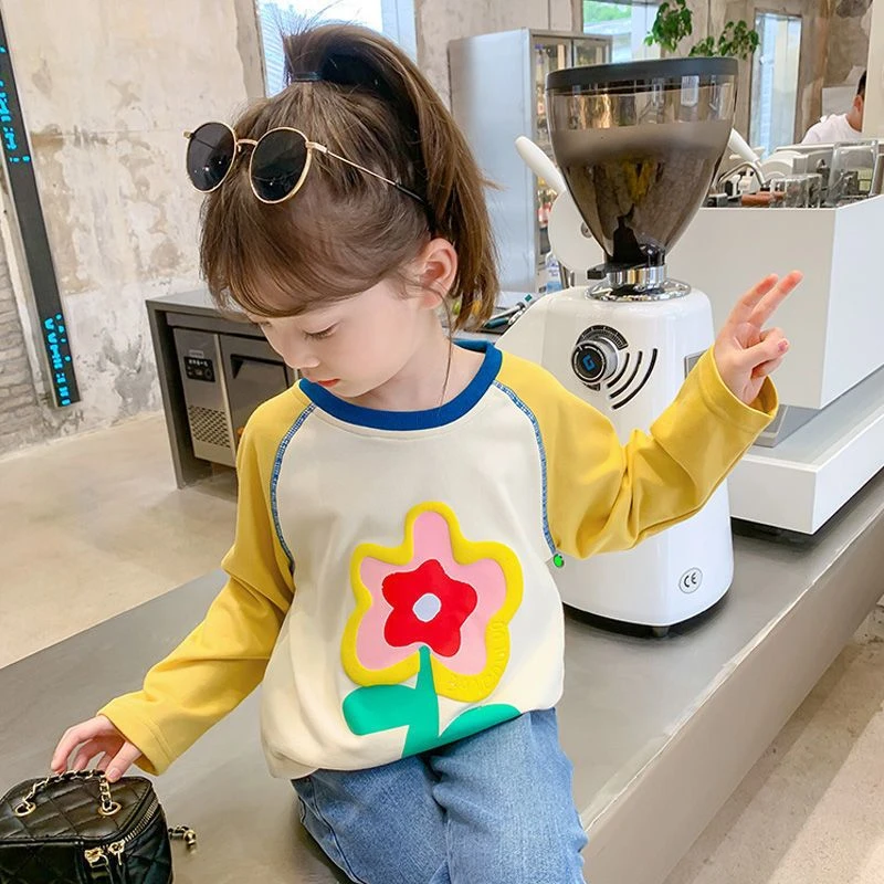 纯棉女童长袖T袖秋款2025新款儿童中小童宝宝打底衫拼色秋季上衣