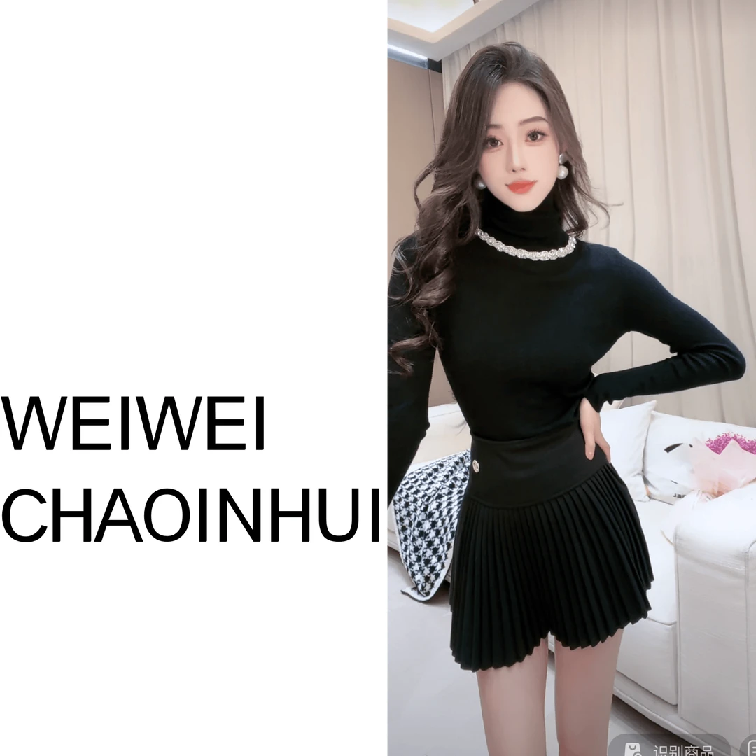 意模【薇薇高端欧货】秋冬时尚百搭半高领水钻长袖针织衫 31161702