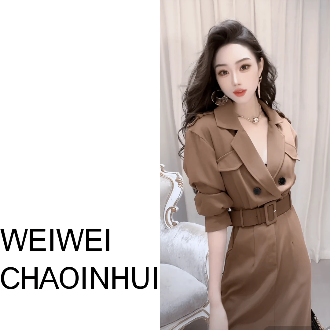 意模【薇薇高端欧货】欧货气质休闲宽松双排扣长款风衣825-60860123