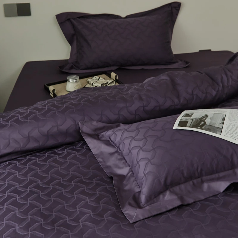 高档轻奢长绒棉提花四件套贡缎全棉被套床单床笠被罩简约纯色床品