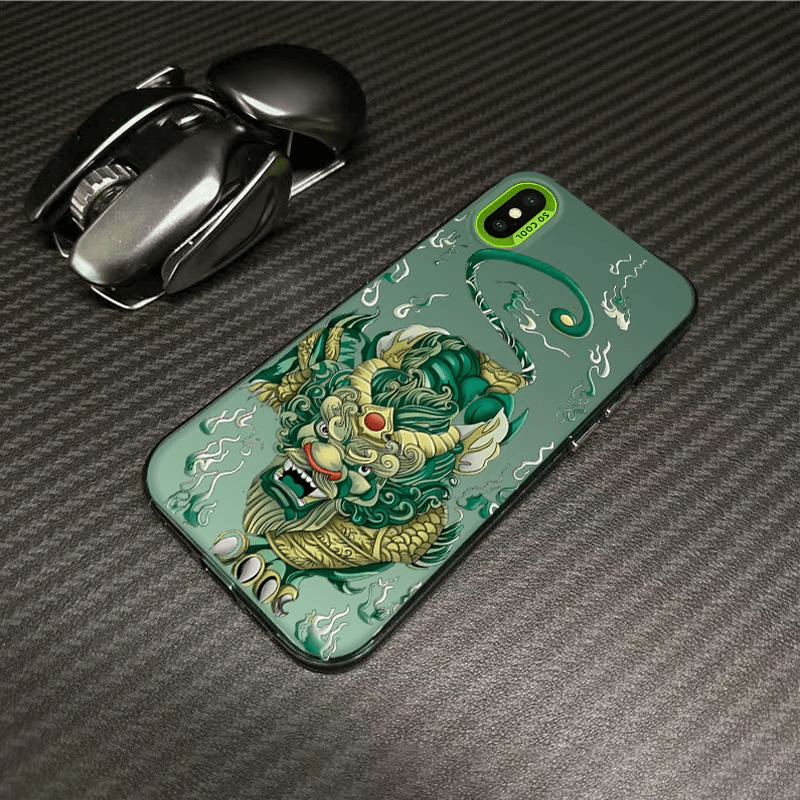 适用苹果-X手机壳貔貅元气镭射彩银IMD全包边防摔国风潮品男款