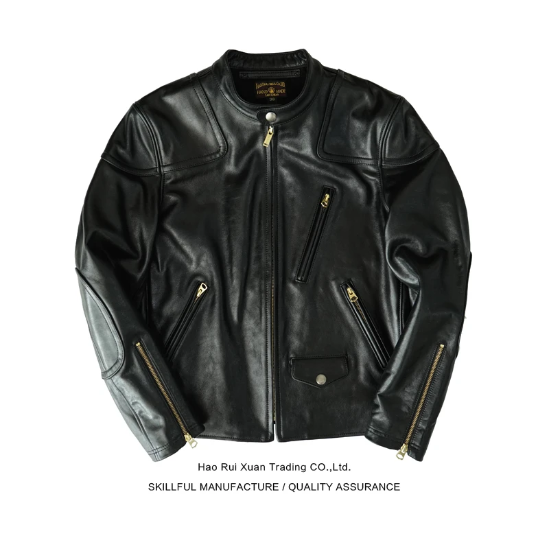 沾酱 毒液牛皮 二代皮衣 立领机车服修身外套夹克 美式RL阿美咔叽
