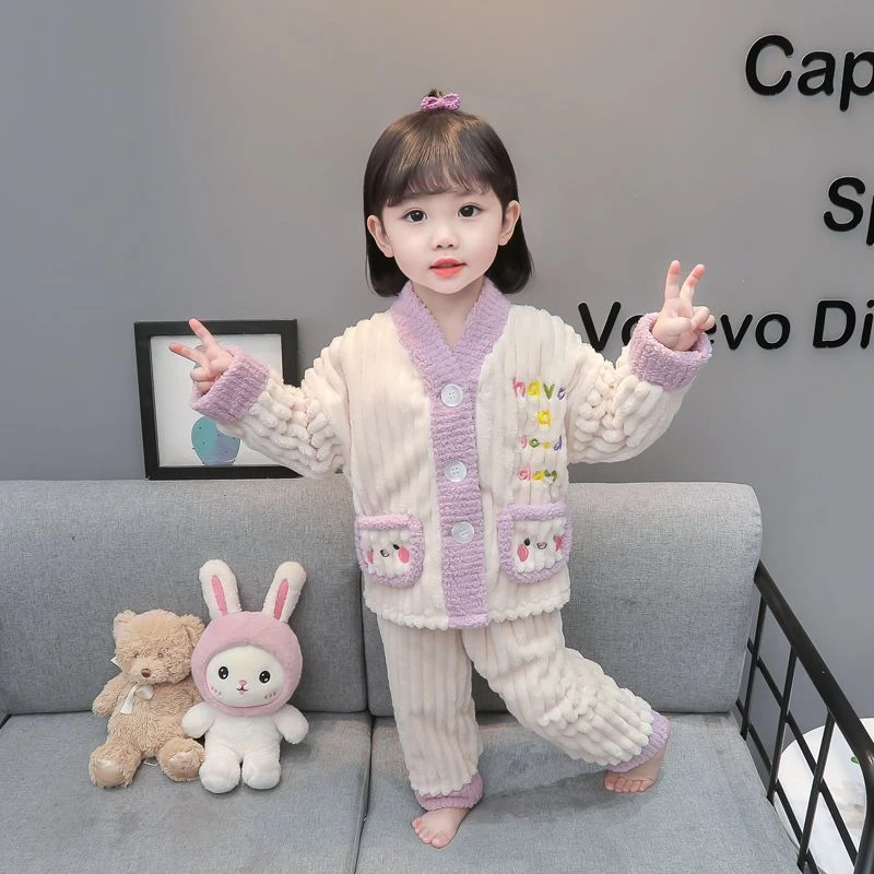 【冬季大促】女童法兰绒睡衣秋冬季2023新款加绒女孩宝宝冬款珊