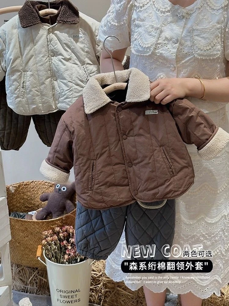 【小扬哥推荐】年货~高品质~韩版儿童夹棉加厚翻领棉袄大衣男童宝